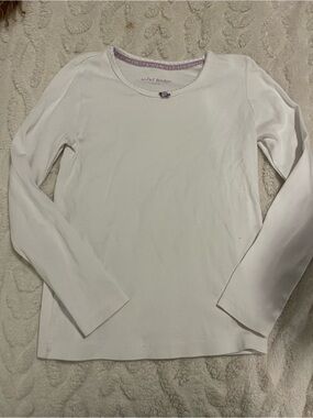 Mini Boden White Tee with Lilac Trim and Rose Accent